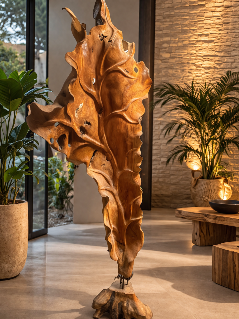 TIMELESS, sculpture feuille en teck massif sculptée à la main – UMA Art & Living