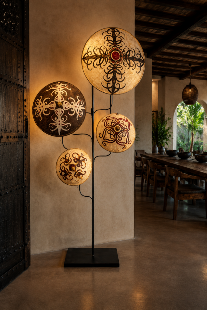 SENJA, sculpture de chapeaux antiques présentée sur une structure contemporaine – UMA Art & Living