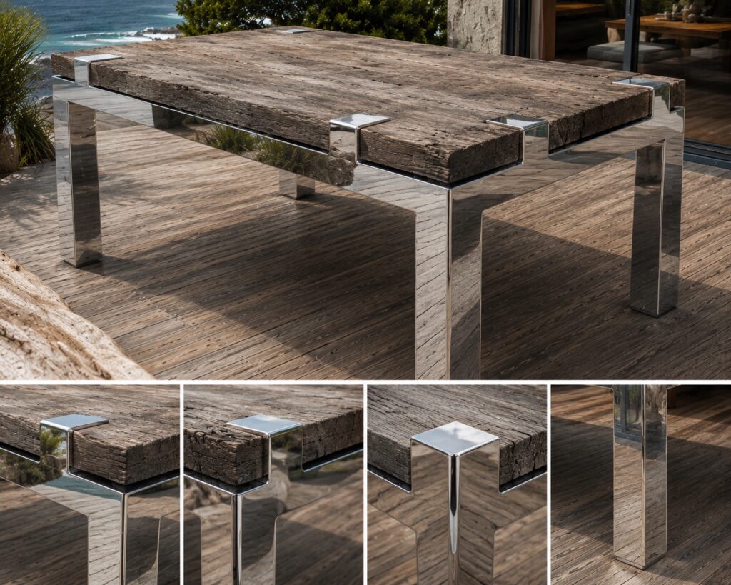 IRON AGE, table en bois d’Ulin (bois de fer) au design contemporain avec piètement en métal – UMA Art & Living